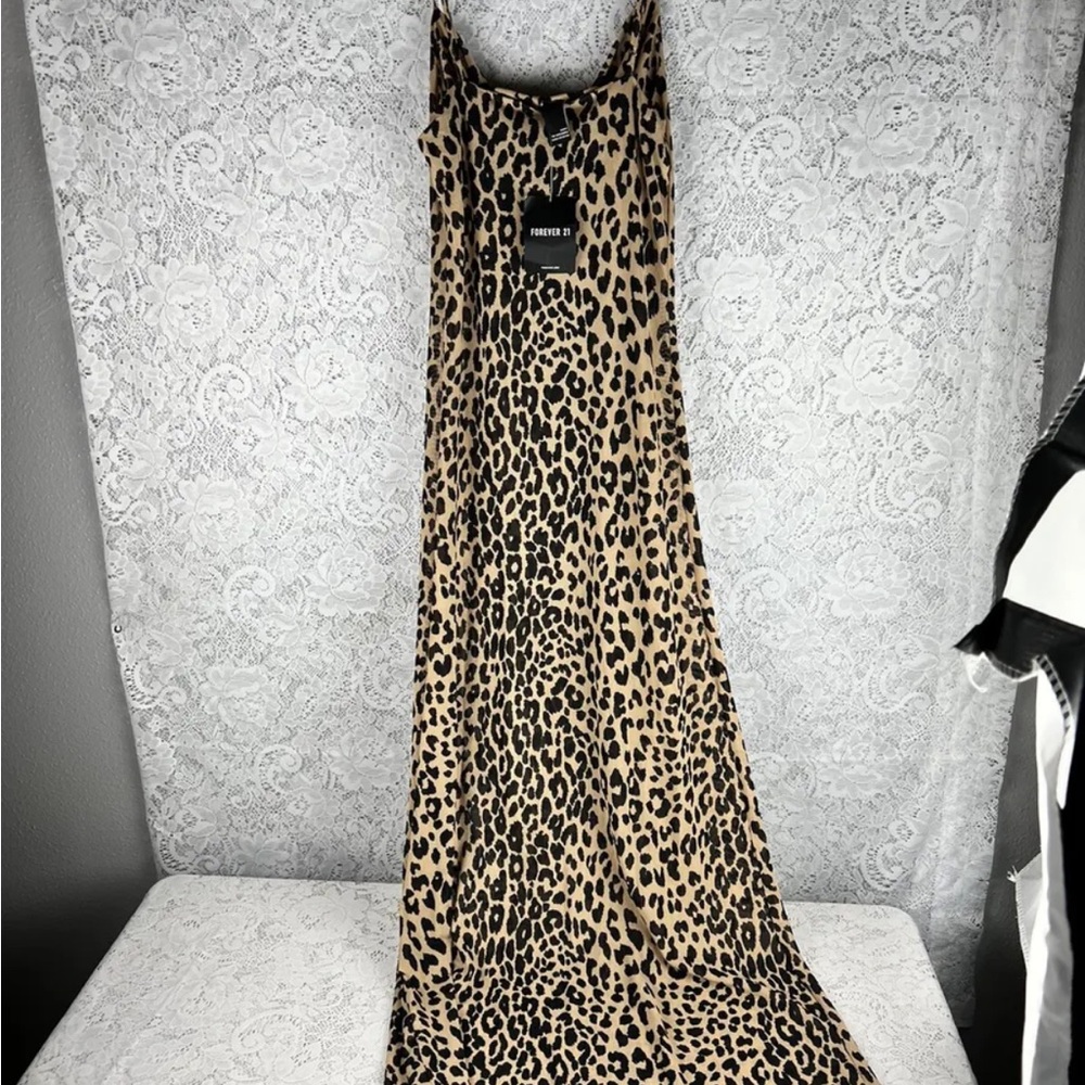 NWT Forever 21 Leopard Print Dress Black Brown White Spaghetti Strap S